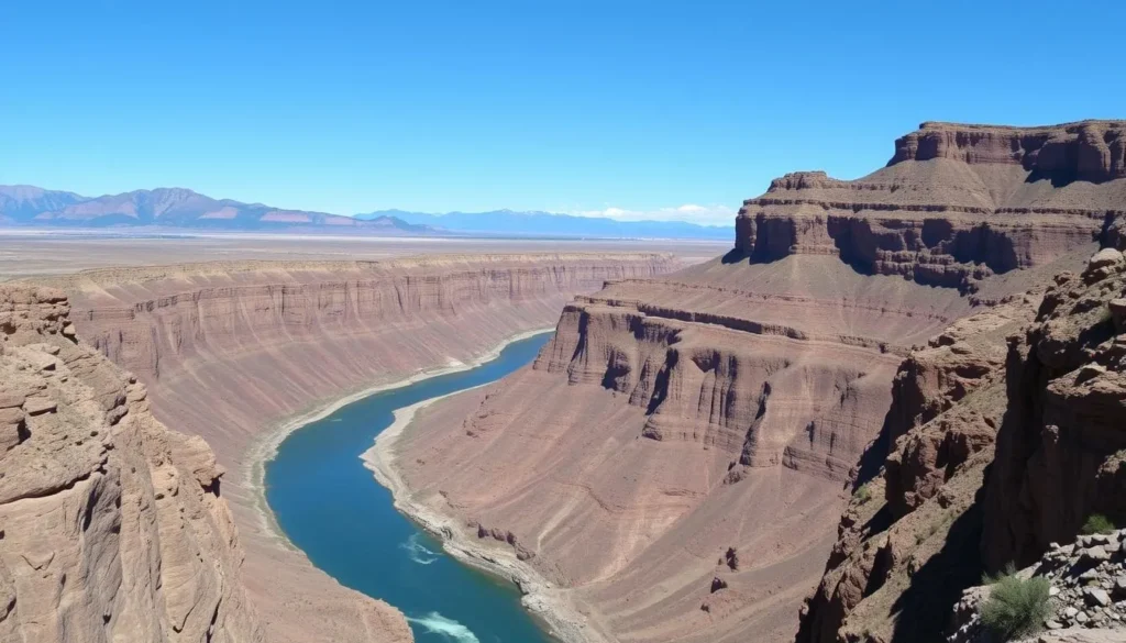 Rio Grande Gorge with the river winding through dramatic canyon walls near the Sangre de Cristo Mountains