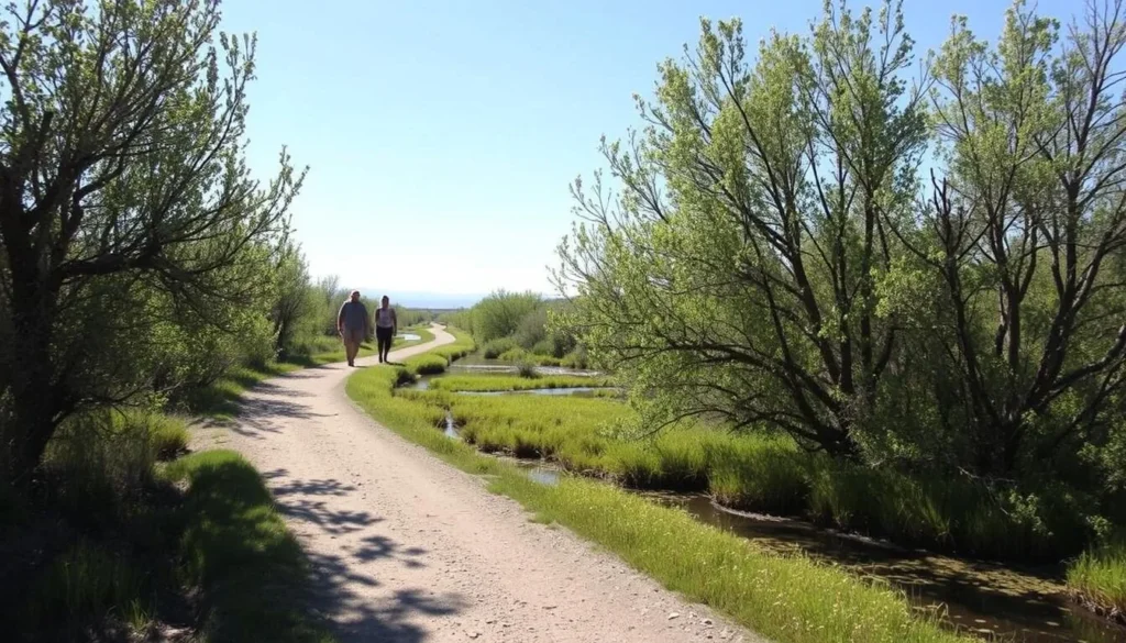 Rio Grande Nature Trail at Alamosa National Wildlife Refuge with cottonwood trees and wetlands