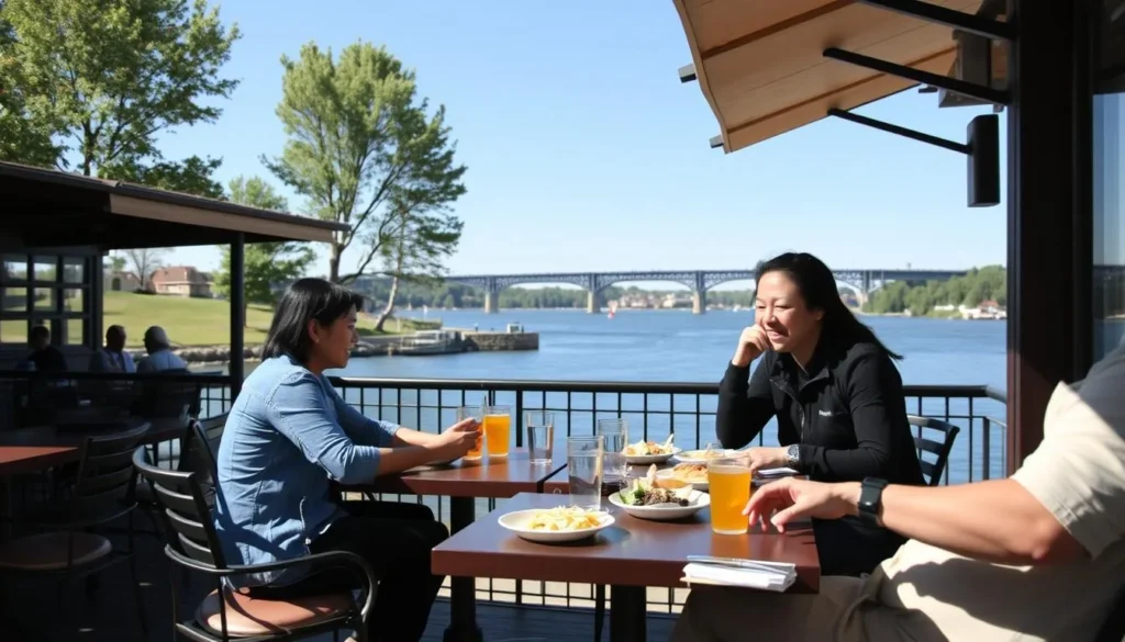 Riverside dining at a popular Sterling, Illinois restaurant Riverside dining at a popular Sterling, Illinois restaurant