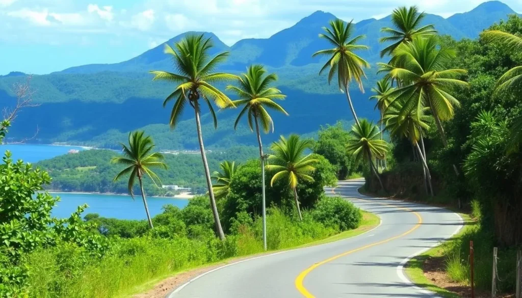 Road leading to Playa Rincon through the lush Dominican countryside