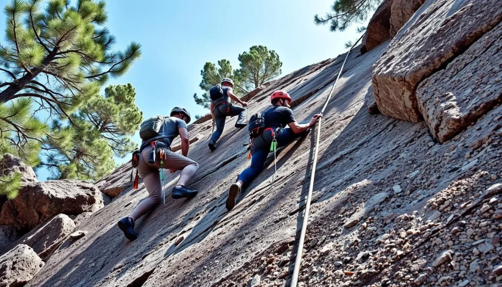 Rock climbers scaling granite formations on Mount Lemmon