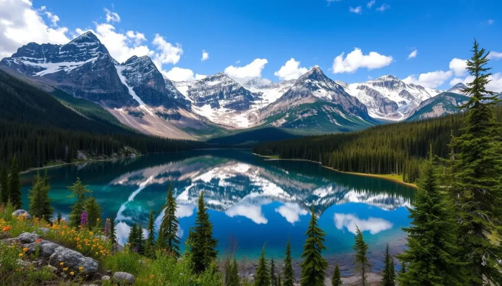 Rocky Mountain National Park scenic vista with mountains and alpine lake