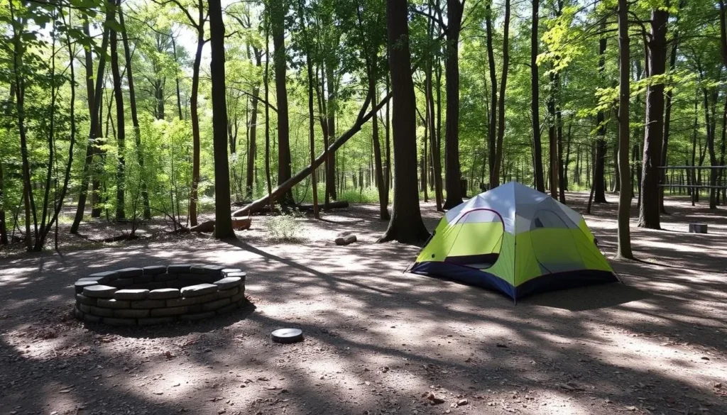 Rustic campsite with tent at Trail of Tears State Forest Rustic campsite with tent at Trail of Tears State Forest