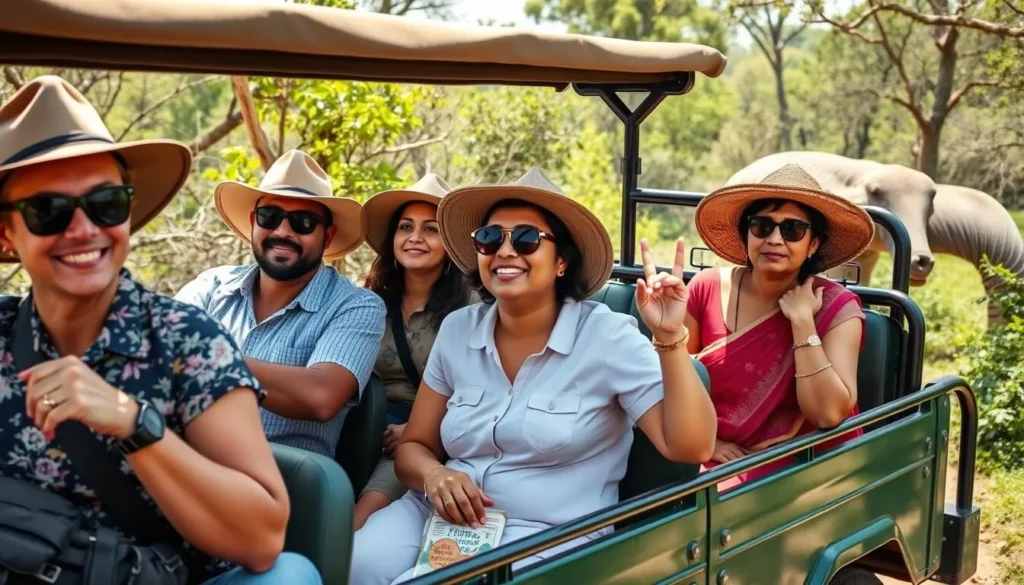 Safari jeep with tourists observing wildlife in Bandipur National Park
