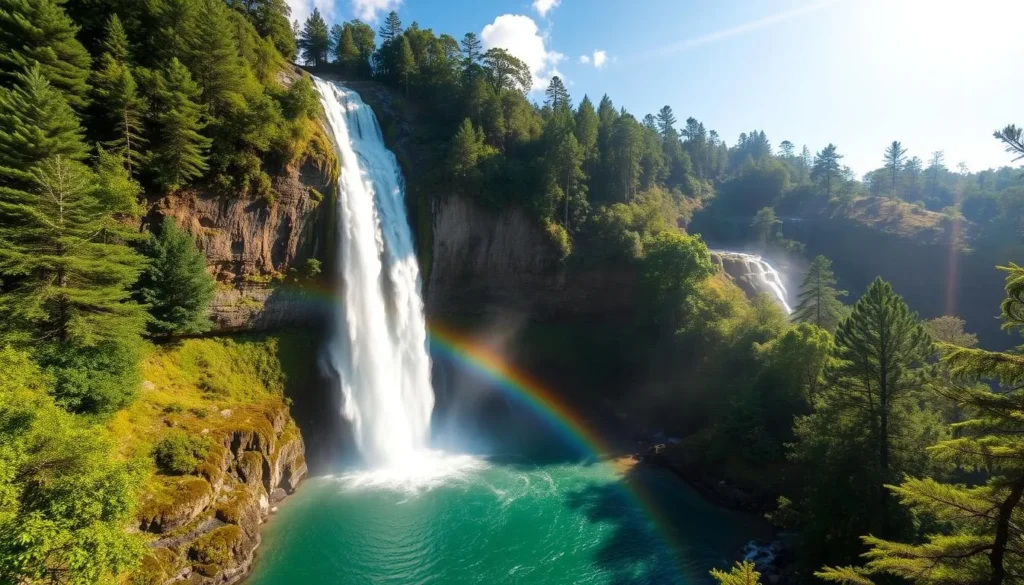 Salto Aguas Blancas waterfall in Constanza with emerald pool and surrounding forest