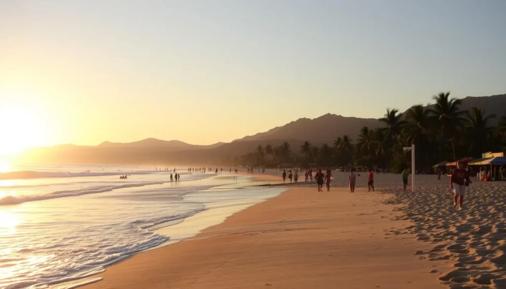 San Pancho (San Francisco) beach at sunset with palm trees and fewer crowds than Sayulita