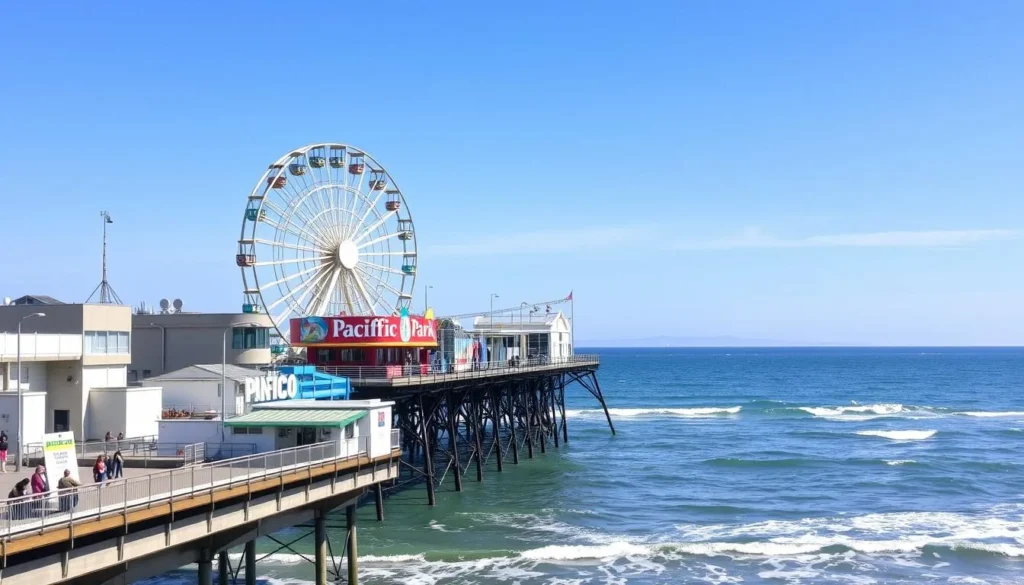 Santa Monica Pier with its iconic Ferris wheel near Venice Beach, Los Angeles, California