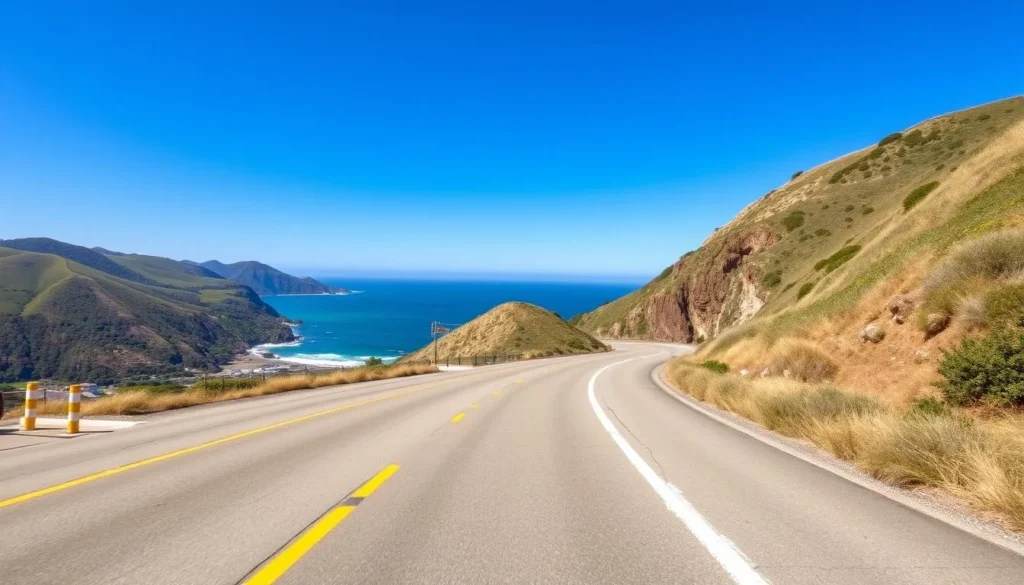 Scenic coastal Highway 1 leading to Stinson Beach with ocean views