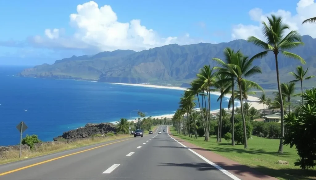 Scenic coastal view approaching Paradise Cove Beach Oahu Hawaii