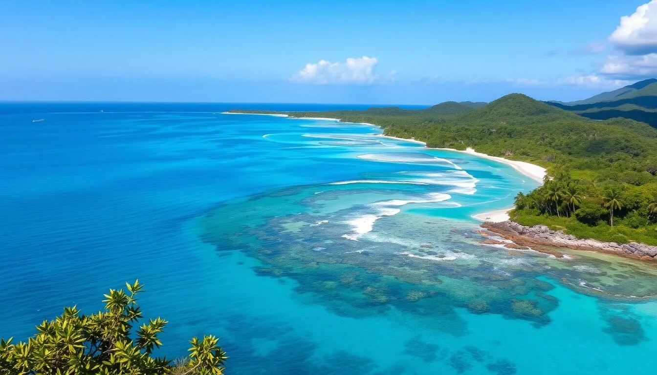 Scenic coastal view of Antigua's eastern shoreline near Devil's Bridge National Park