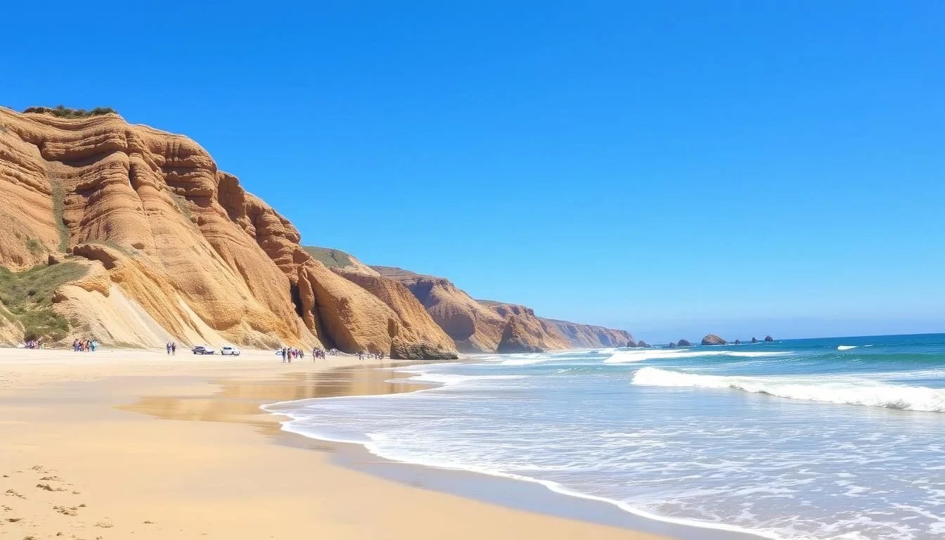 Scenic-coastal-view-of-San-Onofre-State-Beach-California-with-bluffs-and-ocean Scenic coastal view of San Onofre State Beach California with bluffs and ocean