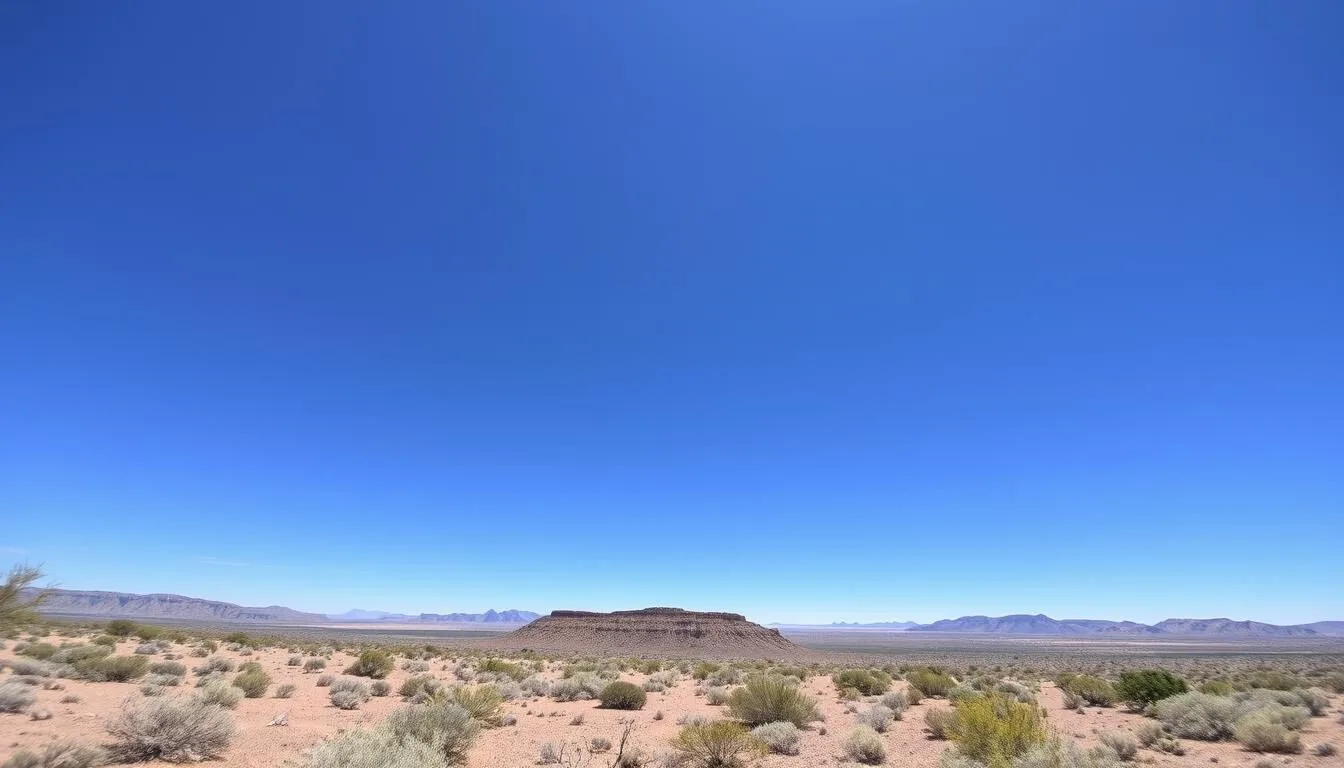 Scenic-desert-landscape-approaching-Meteor-Crater-in-Arizona-with-mountains-in-the-background Scenic desert landscape approaching Meteor Crater in Arizona with mountains in the background