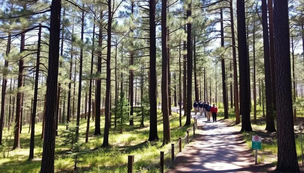 Scenic hiking trail through pine forest at South Toledo Bend State Park