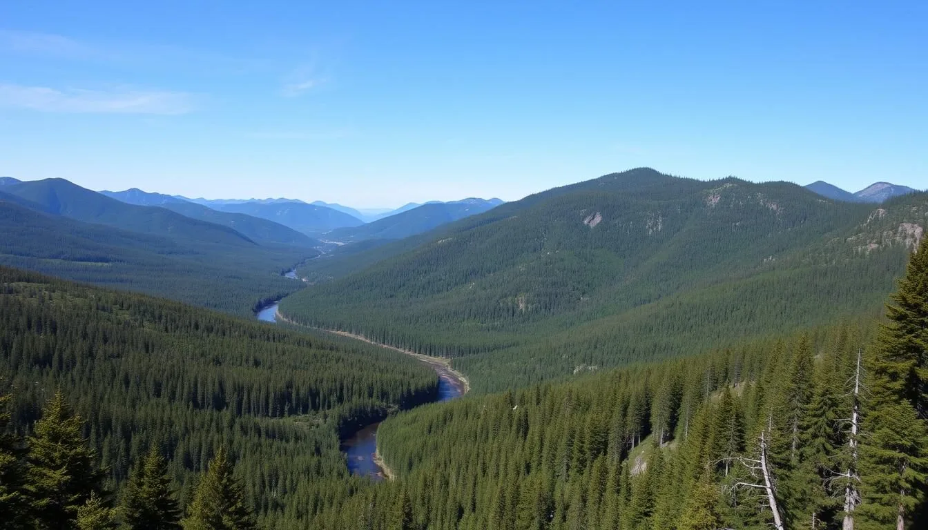 Scenic landscape of the Komi Republic showing pristine forests and mountains