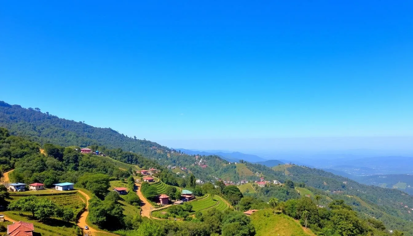 Scenic landscape view of Kohima city nestled among green hills in Nagaland
