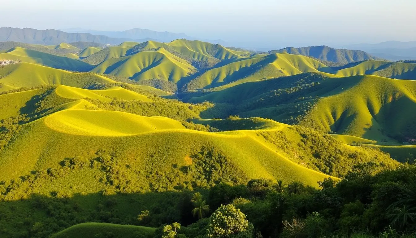 Scenic landscape view of Mizoram's lush green hills and valleys on a clear day