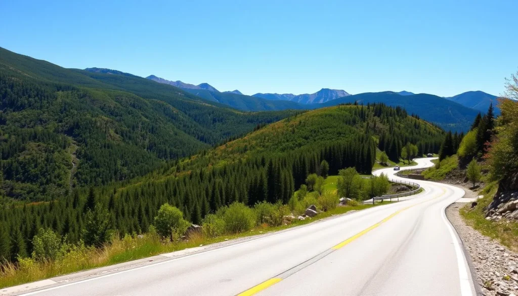Scenic mountain road in Krasnodar Krai with lush forests and mountains