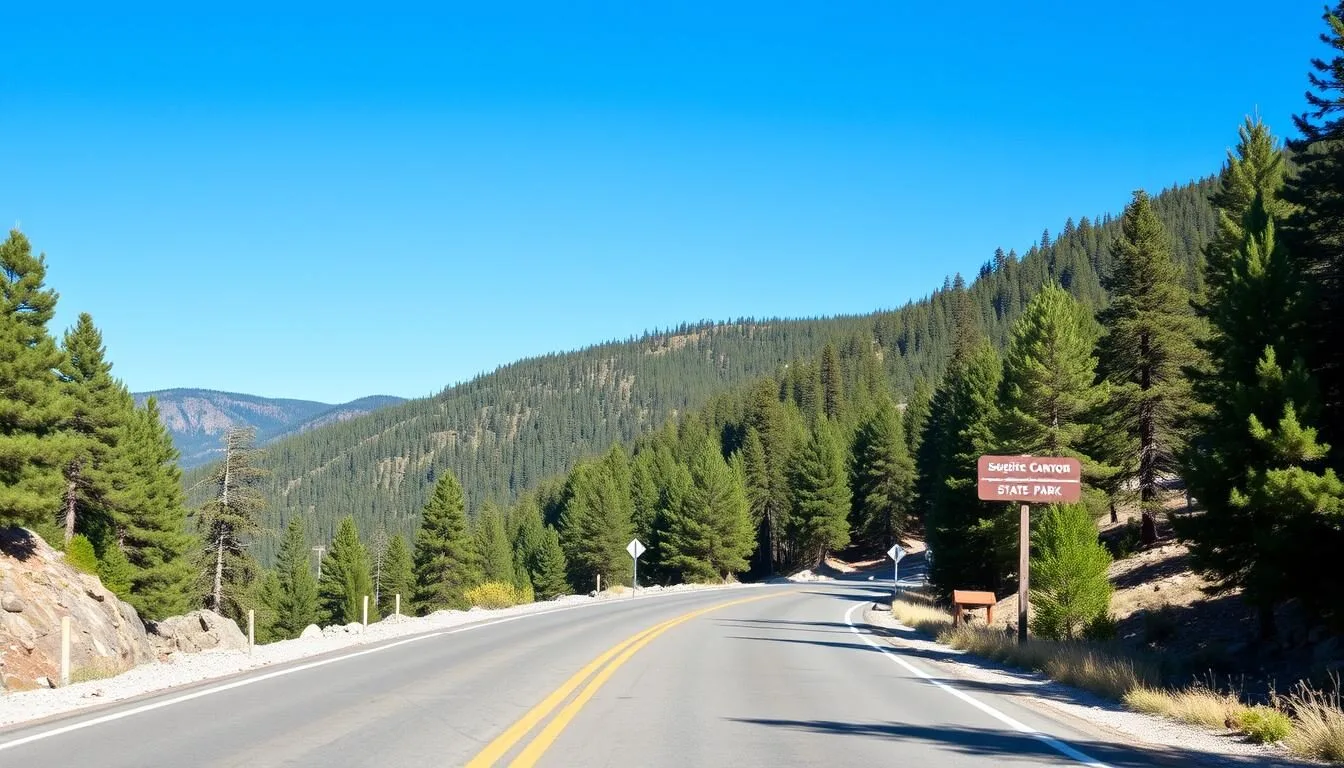 Scenic mountain road leading to Sugarite Canyon State Park in New Mexico
