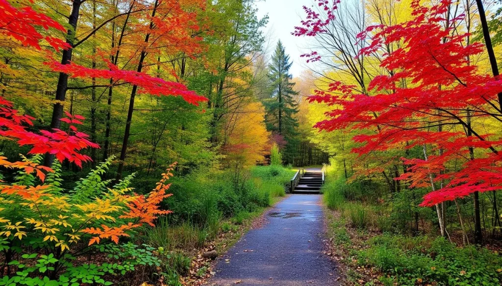 Scenic nature trail near Warminster Pennsylvania in autumn