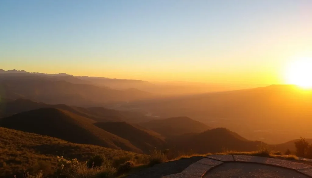 Scenic overlook with mountain views in the Sacramento Mountains during golden hour Scenic overlook with mountain views in the Sacramento Mountains during golden hour