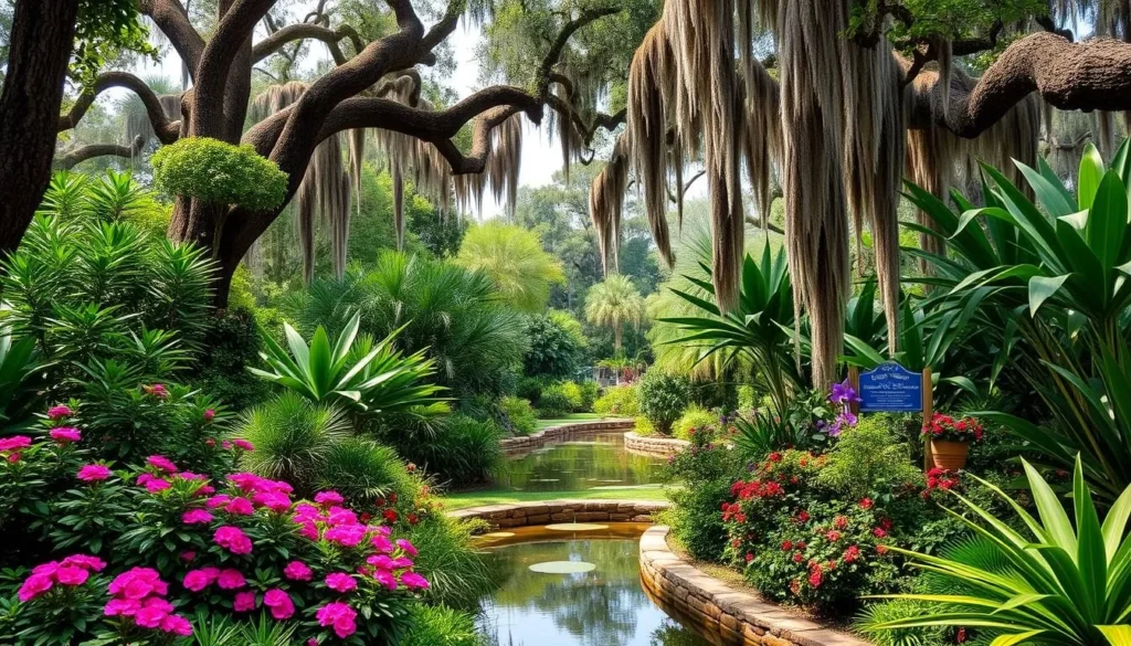 Scenic view of Avery Island Louisiana with lush gardens and waterways Scenic view of Avery Island Louisiana with lush gardens and waterways