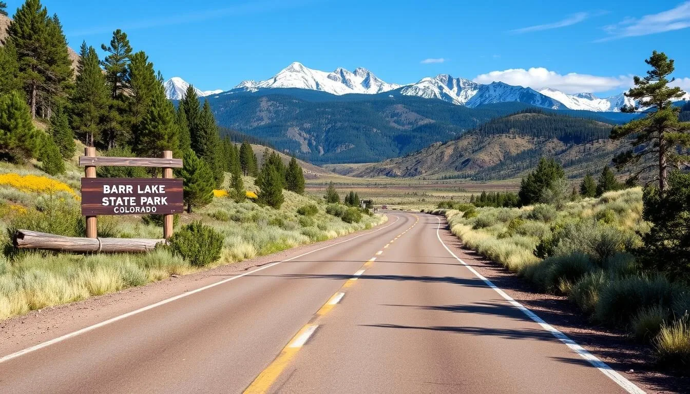 Scenic-view-of-Barr-Lake-State-Park-entrance-road-with-mountains-in-background-1 Scenic view of Barr Lake State Park entrance road with mountains in background