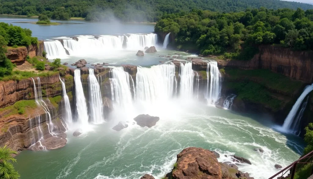 Scenic view of Chitrakote Falls, often called the Niagara of India, with its horseshoe-shaped waterfall Scenic view of Chitrakote Falls, often called the Niagara of India, with its horseshoe-shaped waterfall