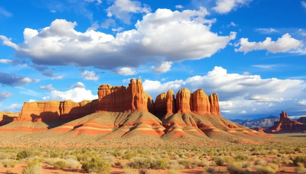 Scenic view of Ghost Ranch near Plaza Blanca showing colorful cliffs and mesas under blue sky Scenic view of Ghost Ranch near Plaza Blanca showing colorful cliffs and mesas under blue sky