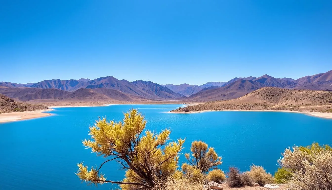 Scenic view of Highline Lake with mountains in background