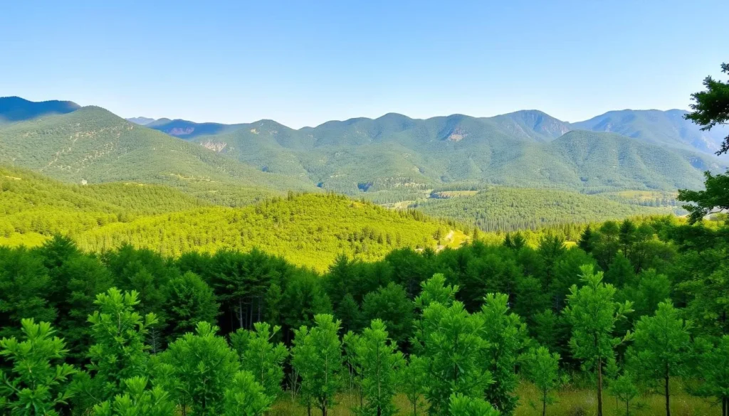 Scenic view of Krasnodar Krai's landscape with mountains and forest