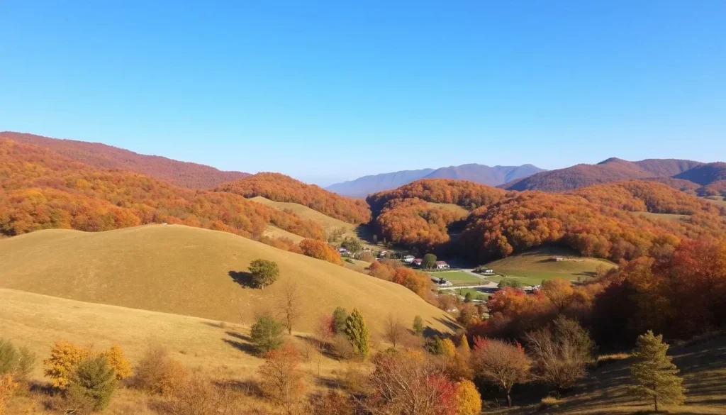 Scenic view of Manipur landscape during autumn with clear skies and colorful foliage