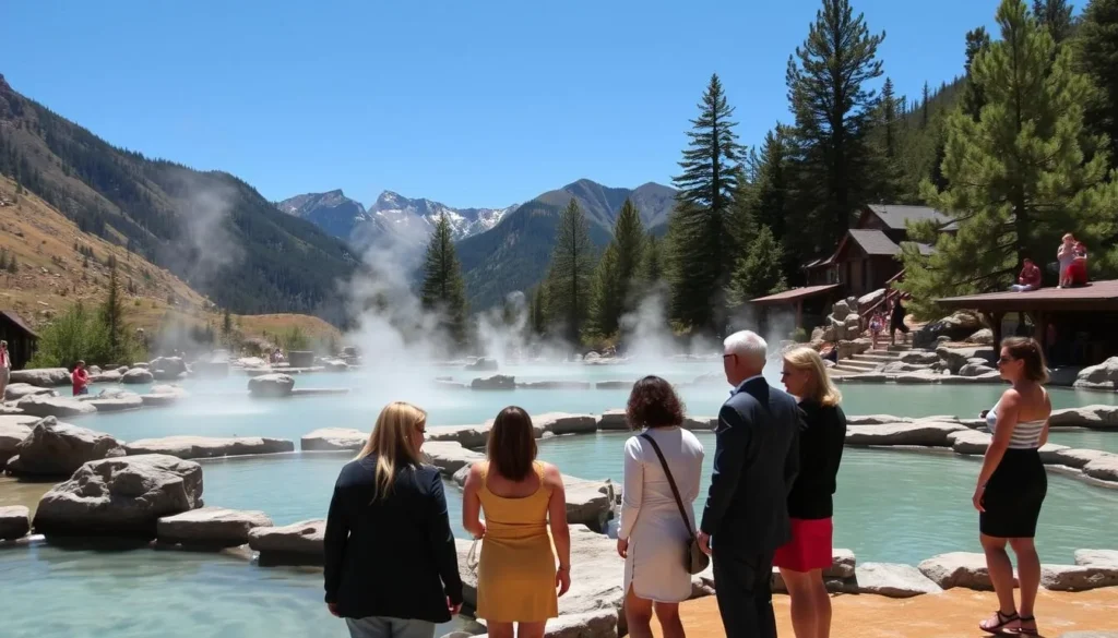 Scenic view of Ouray Colorado hot springs with mountain backdrop