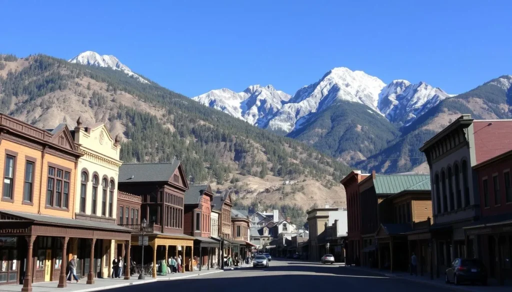 Scenic view of Ouray, Colorado with mountains and historic buildings Scenic view of Ouray, Colorado with mountains and historic buildings