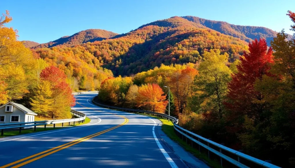 Scenic view of Route 322 winding through Seven Mountains Pennsylvania with colorful autumn foliage Scenic view of Route 322 winding through Seven Mountains Pennsylvania with colorful autumn foliage