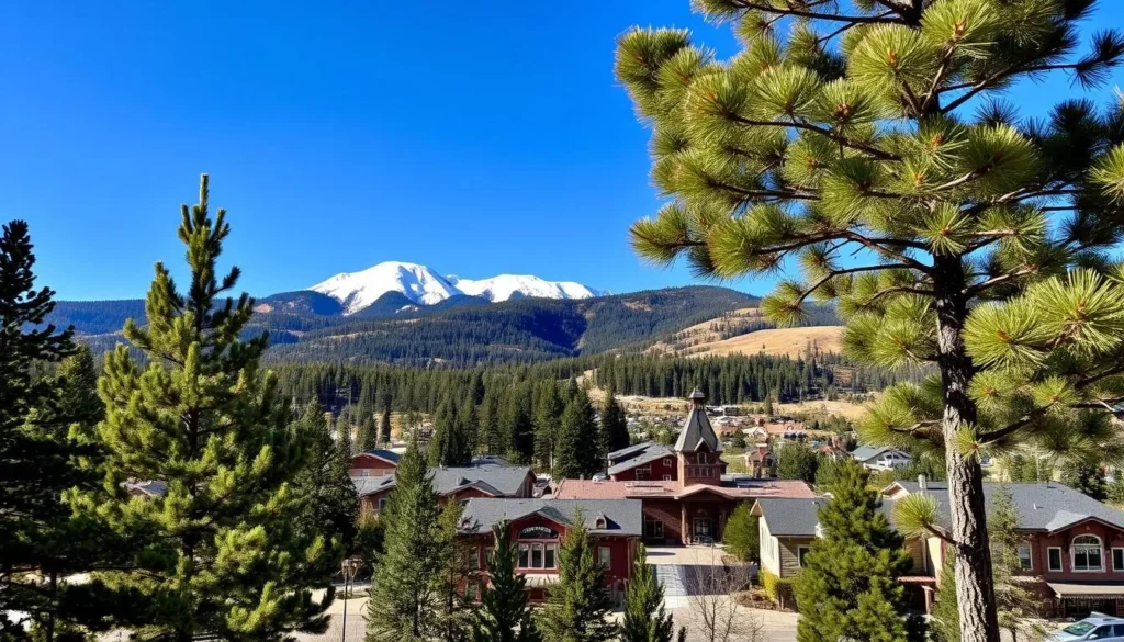 Scenic view of Ruidoso village with Sierra Blanca mountain in background Scenic view of Ruidoso village with Sierra Blanca mountain in background