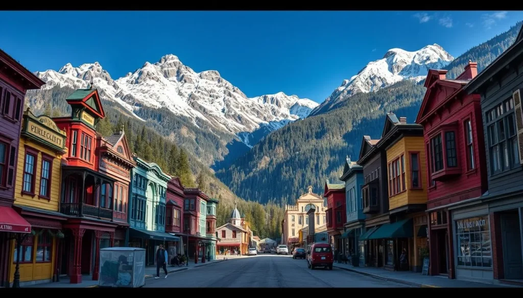Scenic view of Silverton, Colorado with historic buildings and mountain backdrop