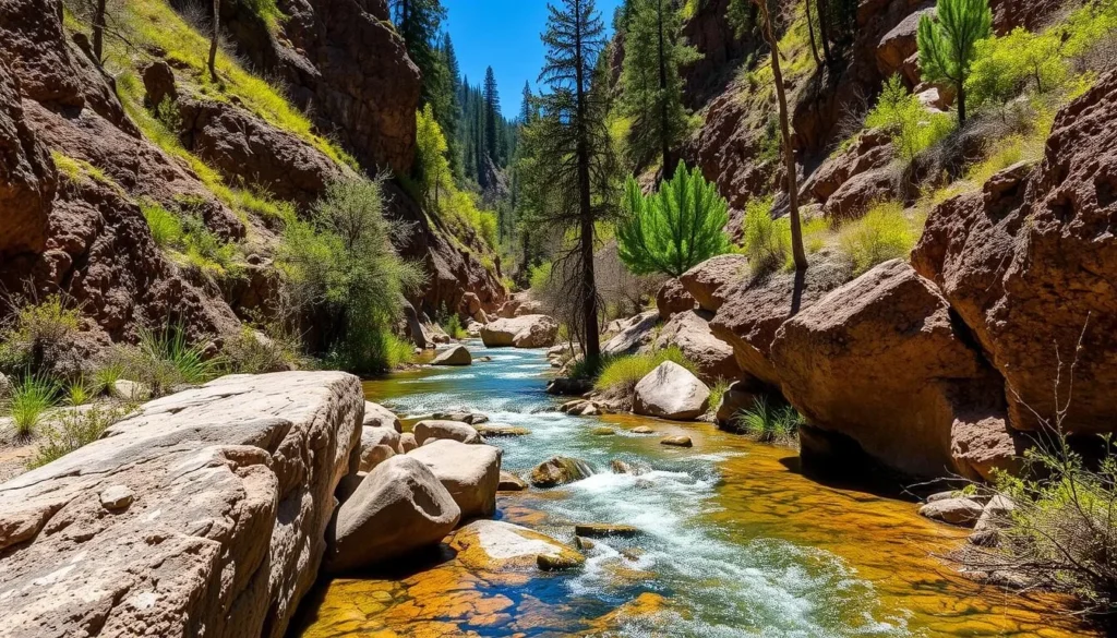 Scenic view of Turkey Creek canyon with lush vegetation in Gila Wilderness, New Mexico