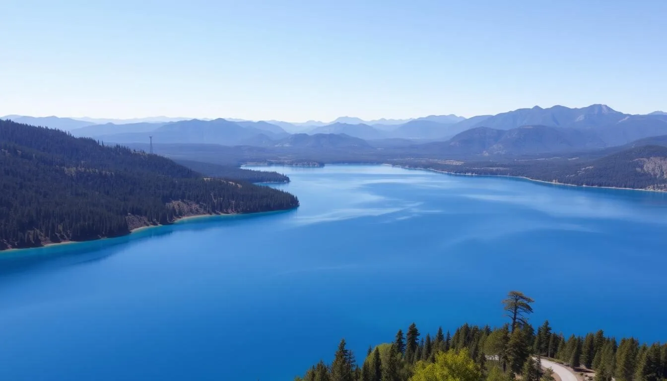 Scenic view of Whiskeytown Lake with mountains in the background and clear blue waters reflecting the sky