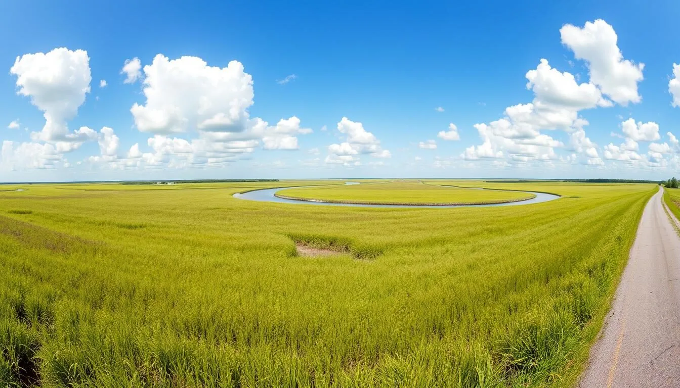 Scenic view of marshlands along the Creole Nature Trail All-American Road in Louisiana