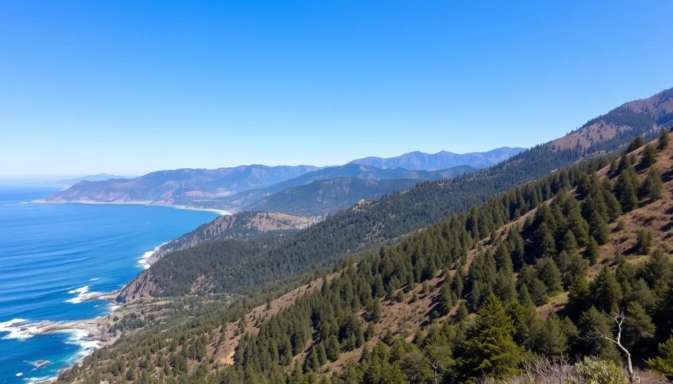 Scenic-view-of-the-Big-Sur-coastline-and-mountains-where-Sykes-Hot-Springs-California-is Scenic view of the Big Sur coastline and mountains where Sykes Hot Springs California is located