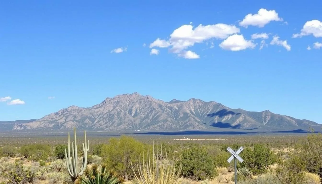 Scenic-view-of-the-Magdalena-Mountains-rising-above-the-New-Mexico-landscape-with-desert Scenic view of the Magdalena Mountains rising above the New Mexico landscape with desert vegetation in the foreground