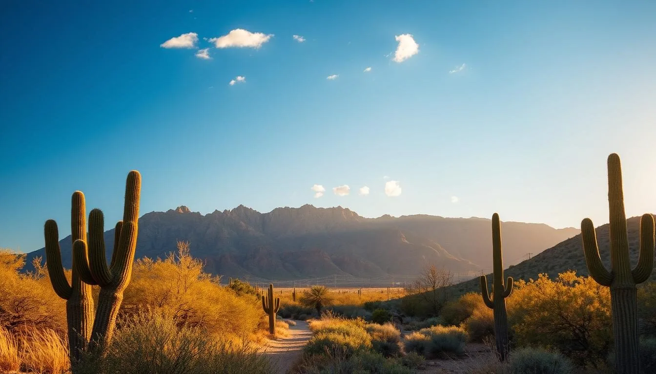 Scenic view of the Pinal Mountains with desert landscape in the foreground