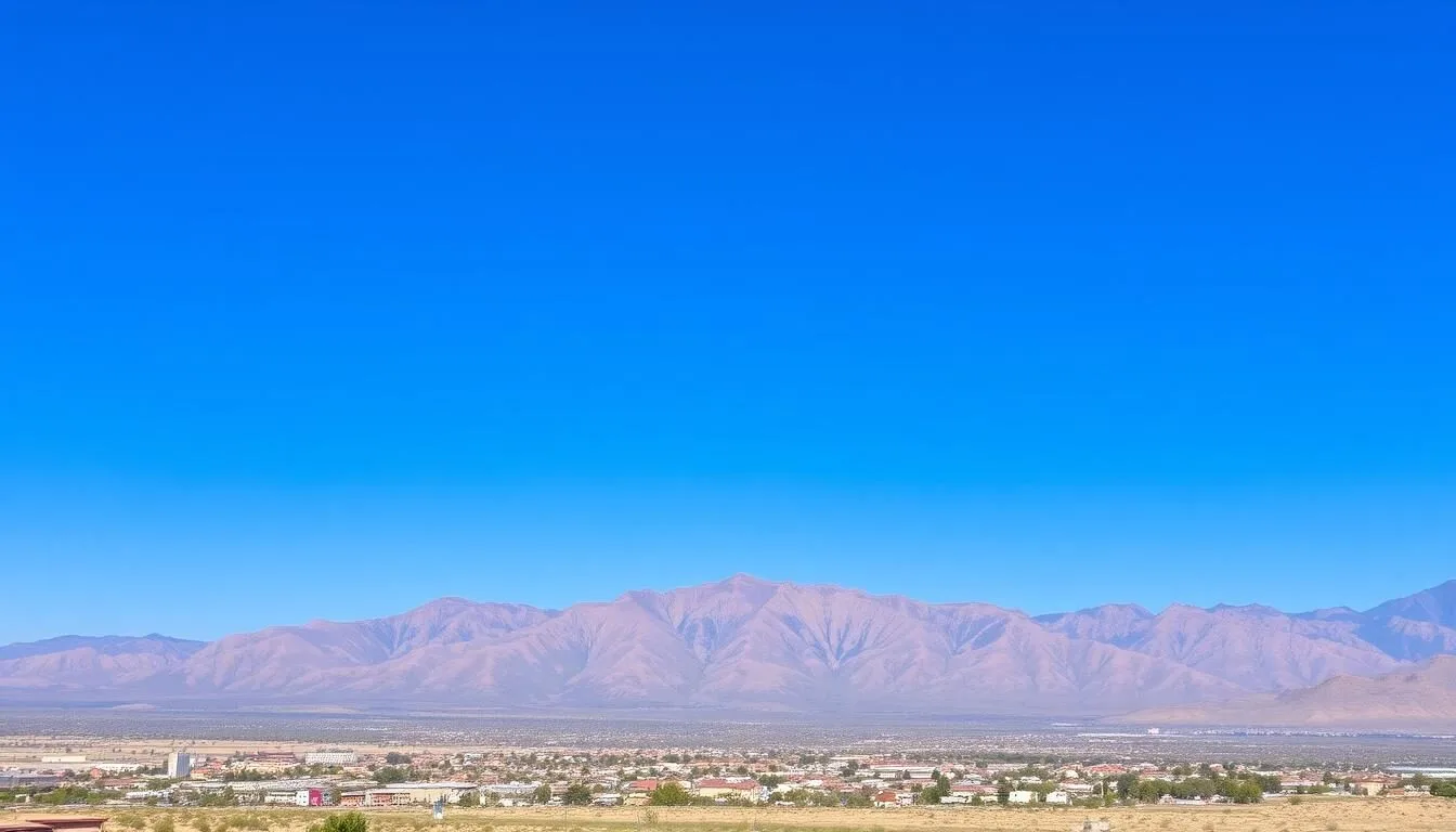 Scenic view of the Sandia Mountains with Albuquerque in the foreground, showing the proximity of the mountains to the city
