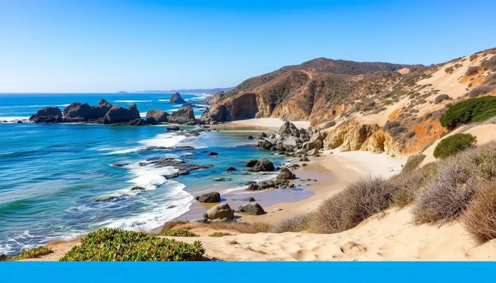 Scenic view of the coastline from Will Rogers State Beach showing natural landscape