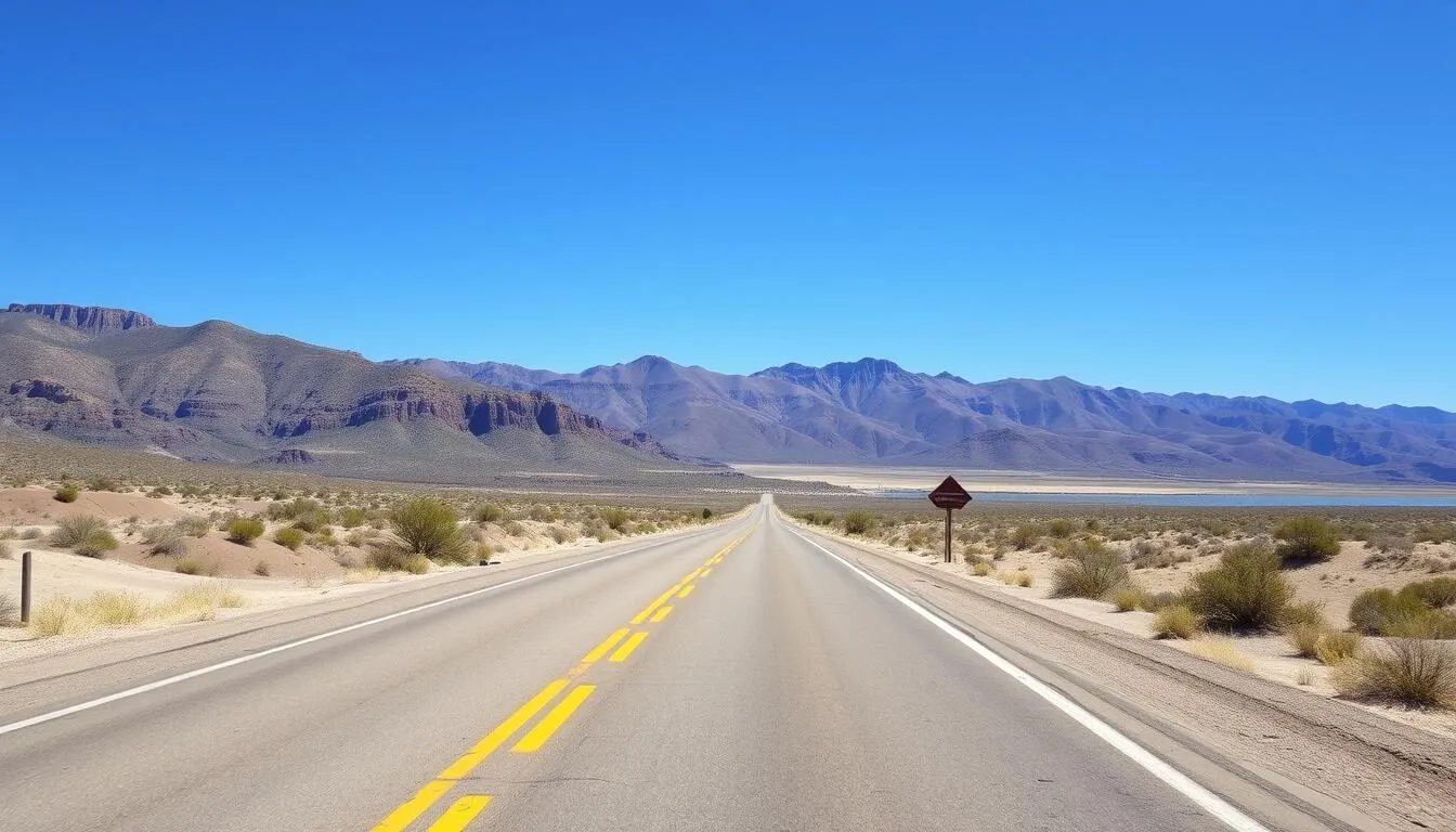 Scenic view of the road leading to Santa Rosa Lake State Park with mountains in the background