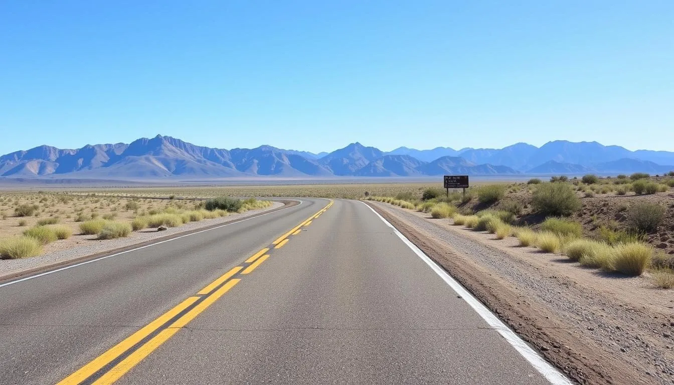 Scenic view of the road leading to Ute Lake State Park with mountains in the background