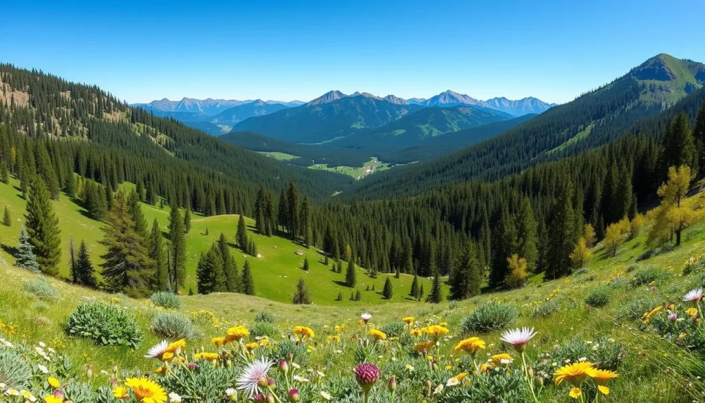 Scenic vista of White Mountain Wilderness area with alpine meadows and forests Scenic vista of White Mountain Wilderness area with alpine meadows and forests
