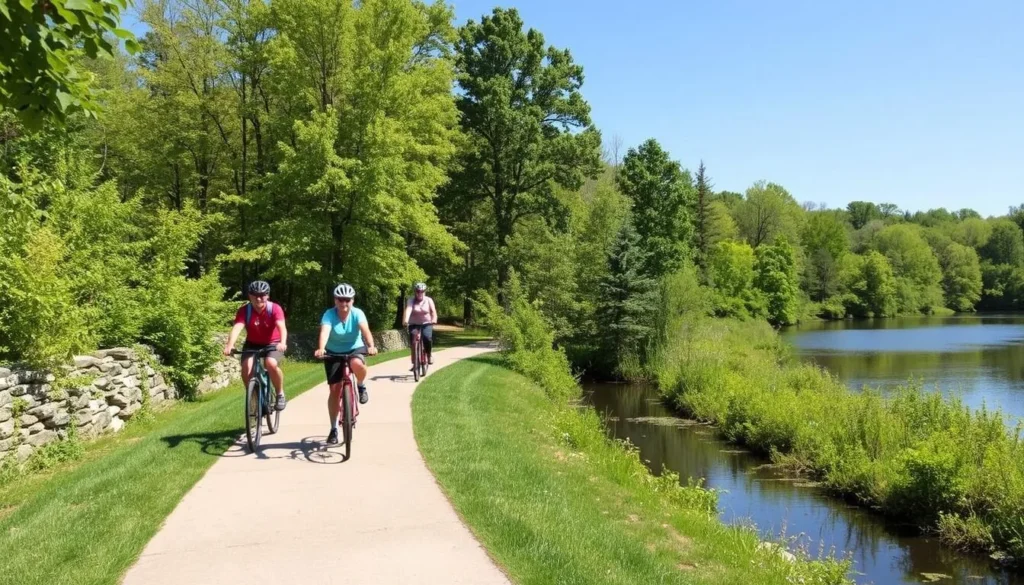 Schuylkill River Trail in Upper Merion with cyclists and hikers enjoying the scenery Schuylkill River Trail in Upper Merion with cyclists and hikers enjoying the scenery