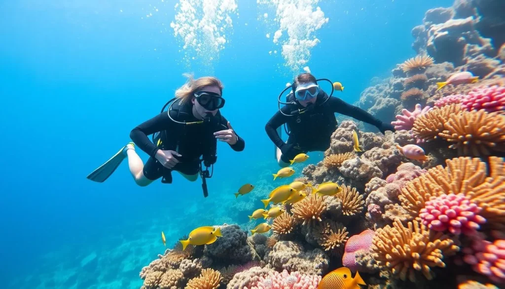 Scuba diving near coral reefs in Bayahibe with colorful marine life