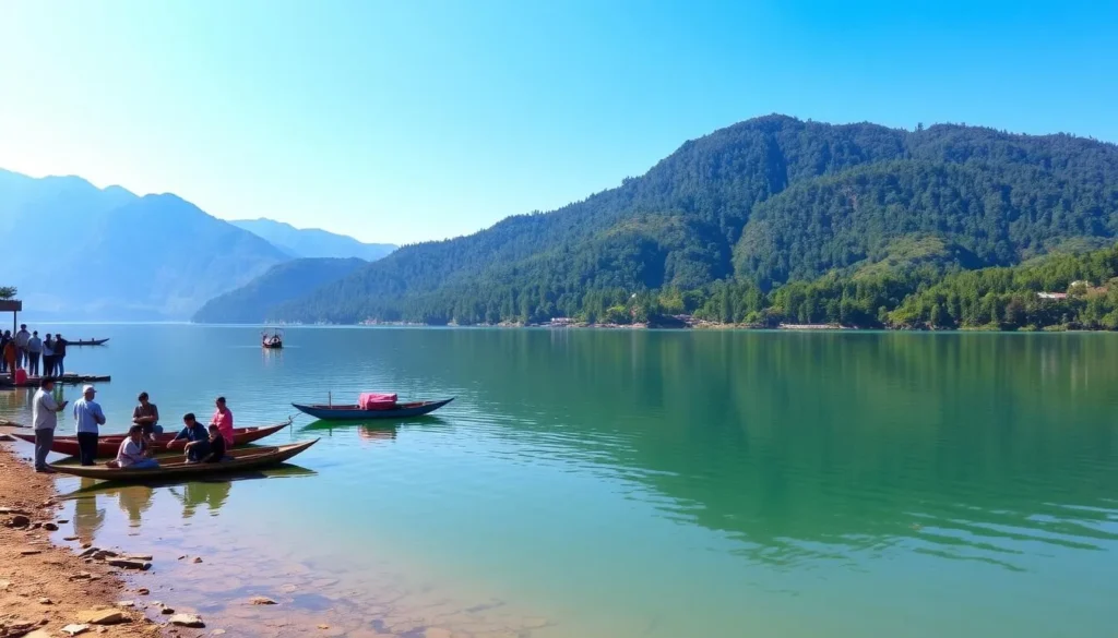 Serene Ganga Lake (Gyakar Sinyi) in Itanagar with emerald-green waters reflecting surrounding mountains and forests